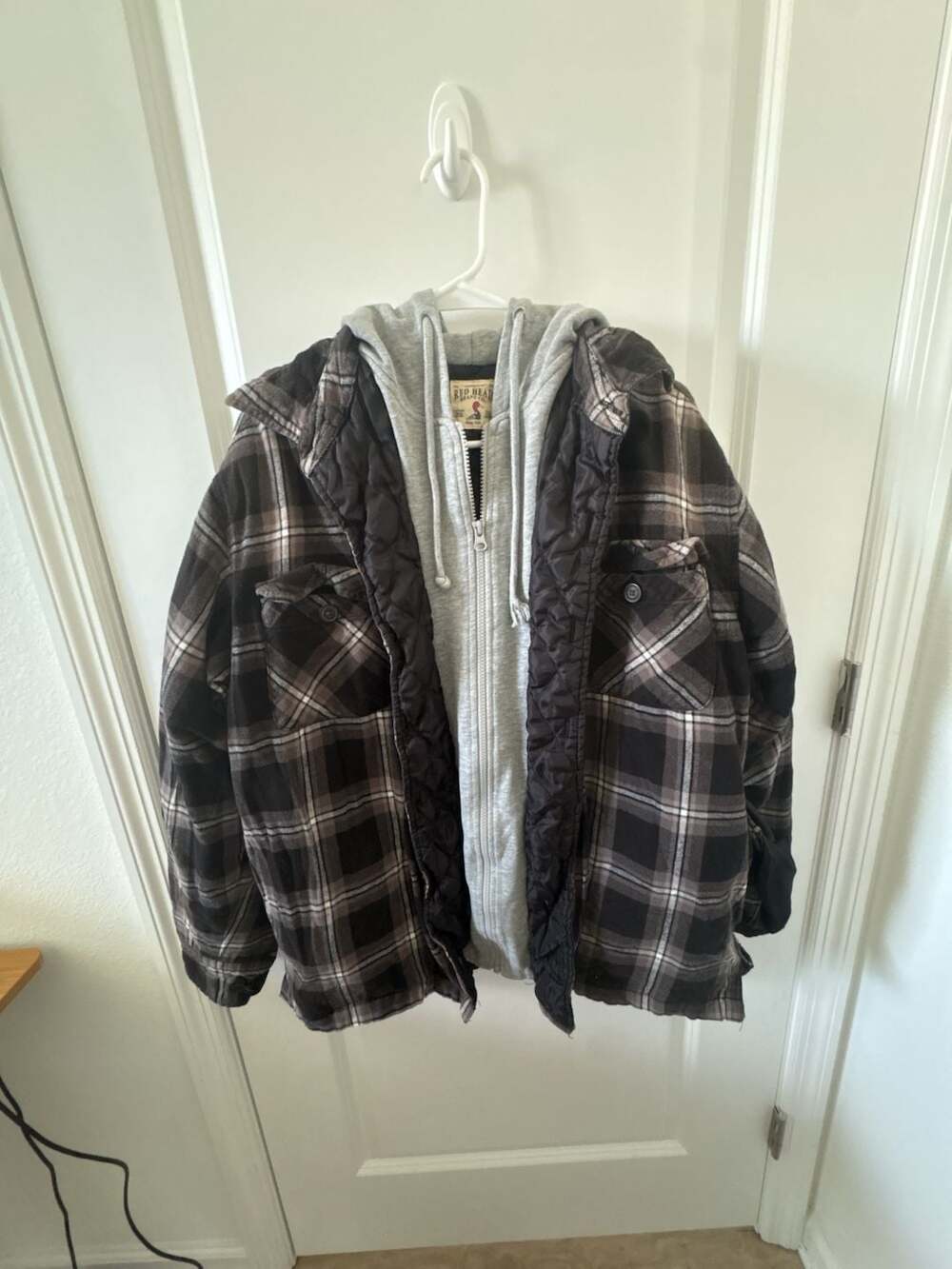 RedHead Brand Co. Quilted Lined Plaid Flannel Hooded Shirt Jacket